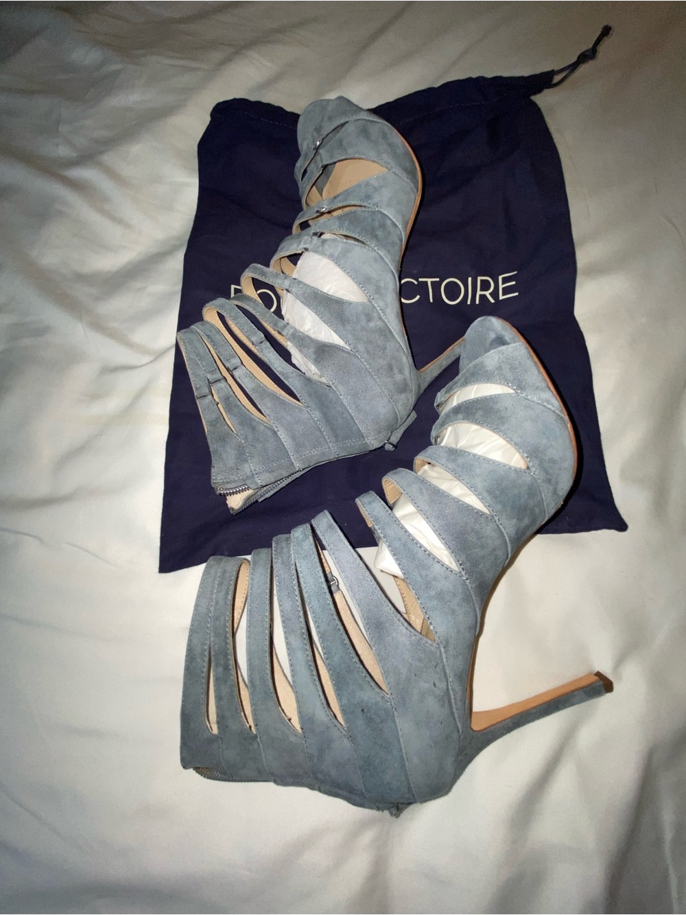 Pout La victories  Gray Suede Cutout Strappy Stiletto Heels 9.5